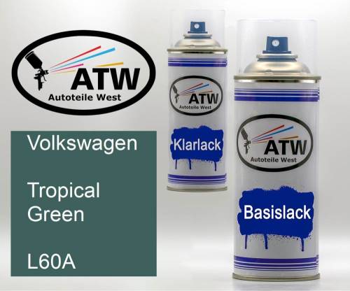 Volkswagen, Tropical Green, L60A: 400ml Sprühdose + 400ml Klarlack - Set, von ATW Autoteile West.